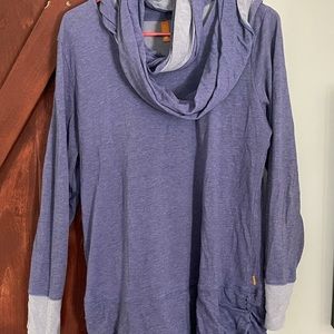 Lucy, light weight workout sweatshirt with built in scarf